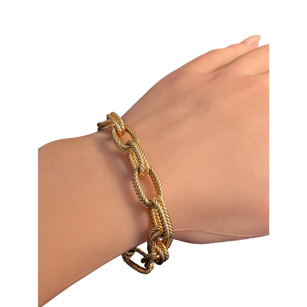 14Kt Yellow Gold Textured Double Link Chain Lobster Claw Clasp Bracelet